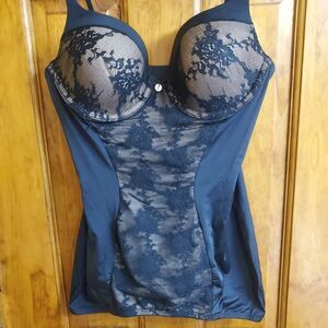 Felina Lace Lingerie Negligee Teddy Babydoll Nightdress Black Tan Womens M